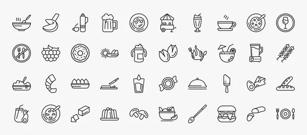 Set Food Icons Outline Style Thin Line Icons Stew Thermo — Vettoriale Stock