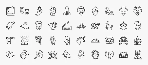 Set Fairy Tale Icons Outline Style Thin Line Icons Spellbook — ストックベクタ