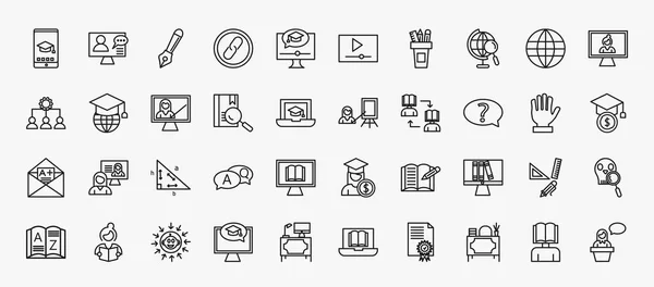 Set Learning Education Icons Outline Style Thin Line Icons Mobile — Vector de stock