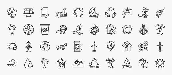 Set Ecology Icons Outline Style Thin Line Icons Ecological House — Stockvektor