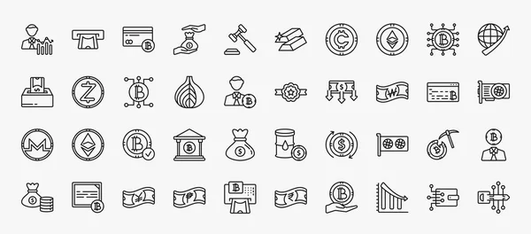Set Cryptocurrency Icons Outline Style Thin Line Icons Economist Card — Stok Vektör