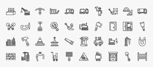 Set Construction Icons Outline Style Thin Line Icons Concrete Inclined — Stok Vektör