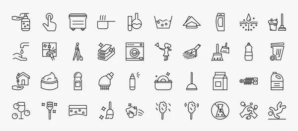Set Cleaning Icons Outline Style Thin Line Icons Hand Washing — Stok Vektör