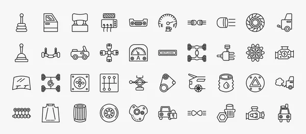 Set Car Parts Icons Outline Style Thin Line Icons Car — Wektor stockowy