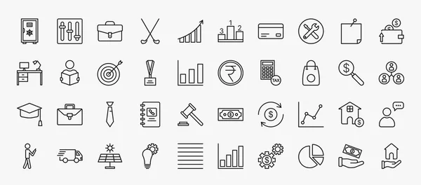 Set Business Icons Outline Style Thin Line Icons Big Safe — Stok Vektör