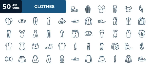 Set Clothes Web Icons Outline Style Thin Line Icons Wool — Vector de stock