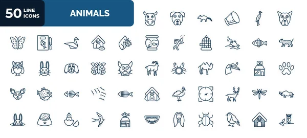 Set Animals Web Icons Outline Style Thin Line Icons Cows —  Vetores de Stock