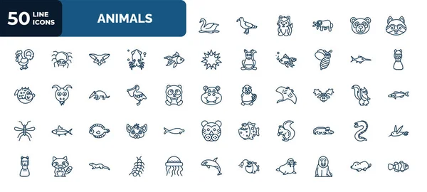 Set Animals Web Icons Outline Style Thin Line Icons Swan — Vector de stock