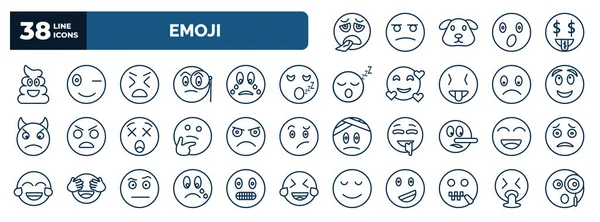 Set Emoji Web Icons Outline Style Thin Line Icons Exhausted — Stock Vector