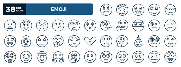 set of emoji web icons in outline style. thin line icons such as nauseated emoji, desperate emoji, worried muted disappointed pensive hypnotized hugging silent , disgusted vector.