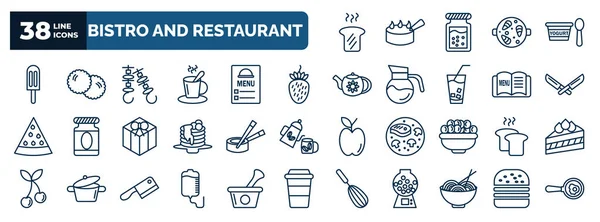 Набір Бістро Веб Ікон Ресторану Контурному Стилі Тонкі Іконки Лінії — стоковий вектор