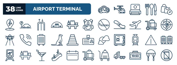 Set Airport Terminal Web Icons Outline Style Thin Line Icons — Stock Vector