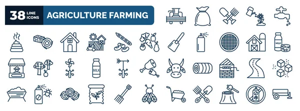 Set Agriculture Farming Web Icons Outline Style Thin Line Icons — Stock Vector