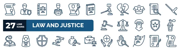 Set Law Justice Web Icons Outline Style Thin Line Icons — Stok Vektör