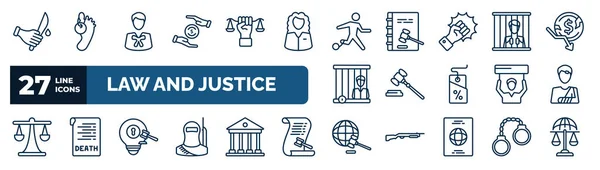 Set Law Justice Web Icons Outline Style Thin Line Icons — Stock Vector
