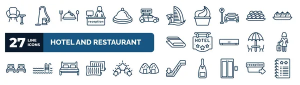 Set Hotel Restaurant Web Icons Outline Style Thin Line Icons —  Vetores de Stock