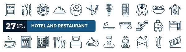 Set Hotel Restaurant Web Icons Outline Style Thin Line Icons —  Vetores de Stock