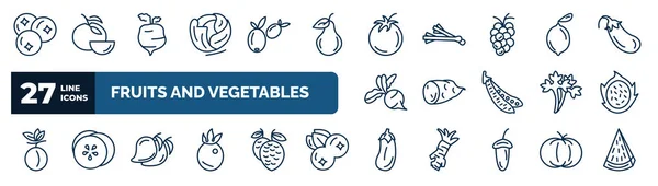 Set Fruits Vegetables Web Icons Outline Style Thin Line Icons — Stockový vektor