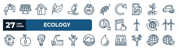 Set Ecology Web Icons Outline Style Thin Line Icons Water —  Vetores de Stock