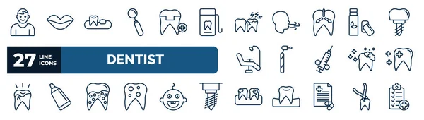 Set Dentist Web Icons Outline Style Thin Line Icons Healthy — ストックベクタ