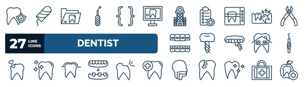 Set Dentist Web Icons Outline Style Thin Line Icons Prophylaxis — ストックベクタ