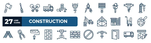 Set Construction Web Icons Outline Style Thin Line Icons Inclined — Image vectorielle