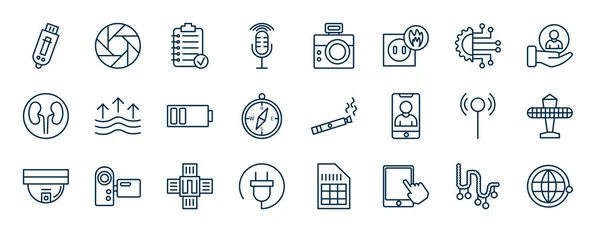 Set Van Technologie Web Iconen Outline Stijl Dunne Lijn Pictogrammen — Stockvector