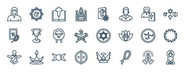 Religiöse Web Icons Umriss Stil Dünne Linien Ikonen Wie Anglikanisch — Stockvektor