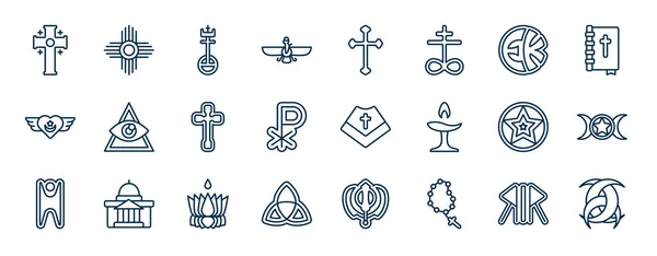 Religiöse Web Icons Umriss Stil Thin Line Symbole Wie Griechisches — Stockvektor