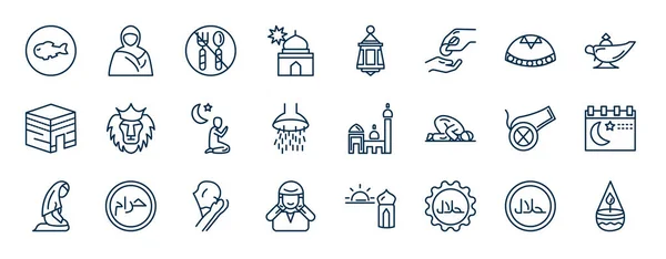 Conjunto Iconos Web Religión Estilo Esquema Iconos Línea Delgada Como — Vector de stock