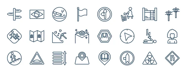 Set Kaarten Vlaggen Web Iconen Outline Stijl Dunne Lijn Pictogrammen — Stockvector