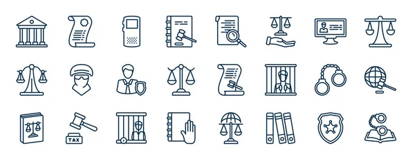 Набір Іконок Права Правосуддя Стилі Контур Тонкі Іконки Рядків Такі — стоковий вектор