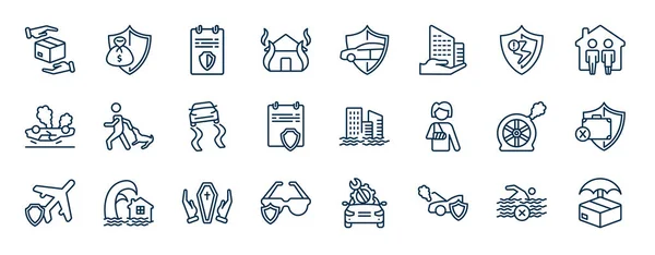 Eine Reihe Von Websymbolen Für Versicherungen Umrissen Dünne Linie Symbole — Stockvektor