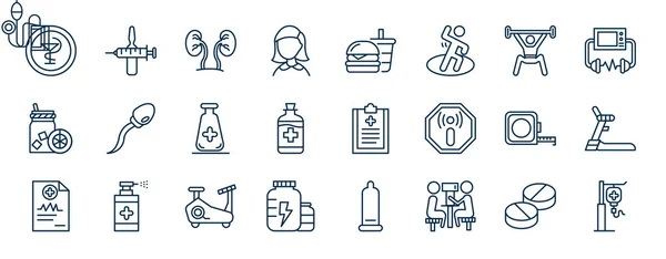 Набір Іконок Здоров Медичних Веб Сайтів Стилі Контур Тонкі Іконки — стоковий вектор
