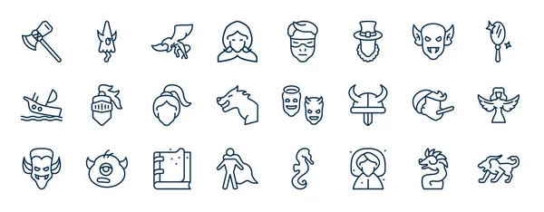 Set Fairy Tale Web Icons Outline Style Thin Line Icons — Stock Vector