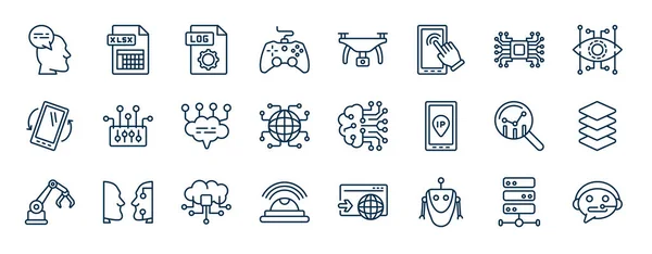 Set Artificial Intelligence Web Icons Outline Style Thin Line Icons — Stock Vector