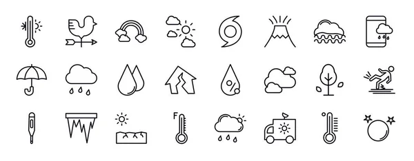 Wetter Editierbare Zeilensymbole Gesetzt Wetter Dünne Linie Symbole Sammlung Temperatur — Stockvektor