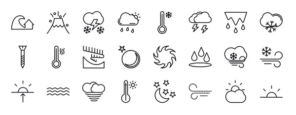 Wetter Editierbare Zeilensymbole Gesetzt Wetter Dünne Linie Symbole Sammlung Tsunami — Stockvektor