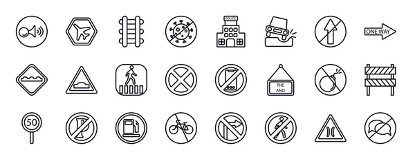 Verkehrszeichen Editierbare Liniensymbole Gesetzt Verkehrsschilder Und Symbole Werden Gesammelt Horn — Stockvektor