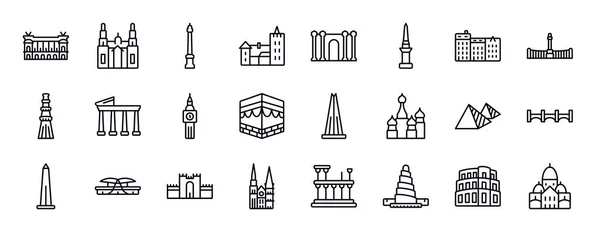 Monumentos Editable Conjunto Iconos Línea Monumentos Colección Iconos Línea Delgada — Vector de stock