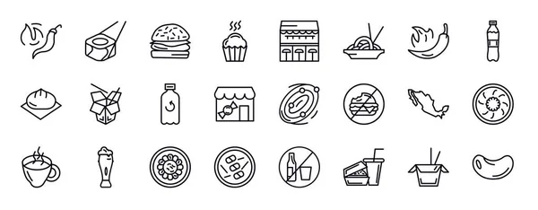 Set Iconos Línea Editable Alimentos Alimentos Colección Iconos Línea Delgada — Vector de stock