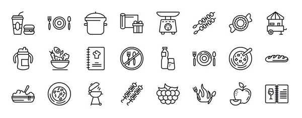 Set Iconos Línea Editable Alimentos Alimentos Colección Iconos Línea Delgada — Vector de stock