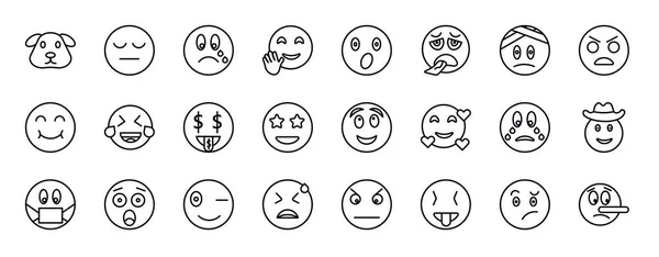 Emoji Editable Line Icons Set Colección Iconos Línea Delgada Emoji — Vector de stock