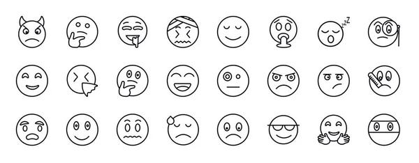 Emoji Icônes Ligne Modifiables Définies Emoji Ligne Mince Icônes Collection — Image vectorielle