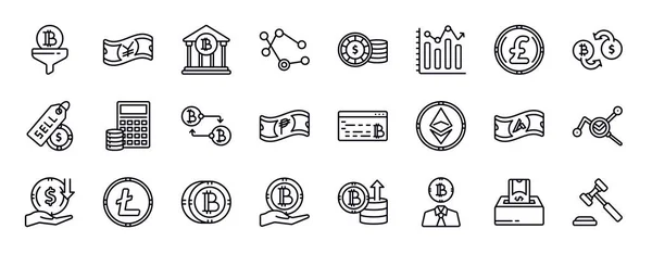 Kryptowährung Editierbare Zeilensymbole Gesetzt Sammlung Von Thin Line Symbolen Für — Stockvektor