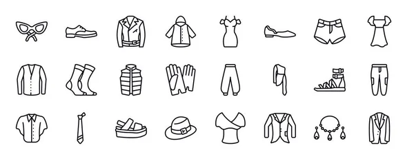 Kleider Editierbare Zeilensymbole Gesetzt Kleidung Dünne Linie Icons Sammlung Katzenbrille — Stockvektor