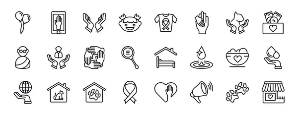 Charity Editierbare Zeilensymbole Gesetzt Charity Thin Line Icons Sammlung Luftballons — Stockvektor