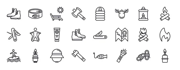 Camping Editierbare Zeilensymbole Gesetzt Camping Dünne Linie Symbole Sammlung Stiefel — Stockvektor