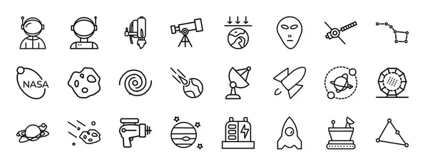 Astronomie Editierbare Zeilensymbole Gesetzt Astronomie Thin Line Icons Sammlung Raumfahrer — Stockvektor