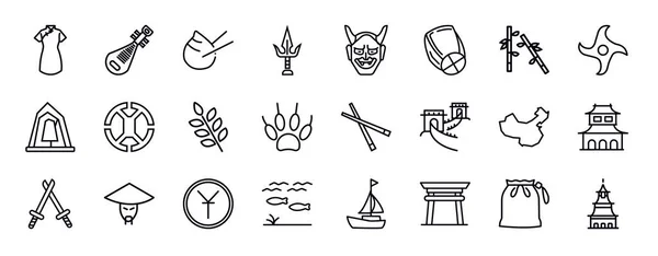 Asiatische Editierbare Zeilensymbole Gesetzt Asiatische Thin Line Icons Sammlung Chinesisches — Stockvektor